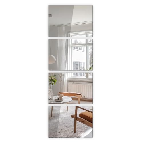 Vasemouh Specchio A4 da Parete in Vetro,Specchio Adesivo per Camera da Letto, Soggiorno, Bagno, Set da 4 Pezzi