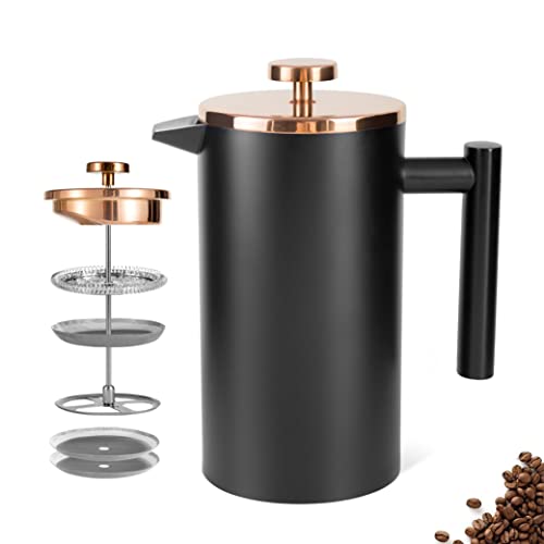 Image of 1500ml French Press Coffee Maker, Double Wall 304 Stainless Steel Insulated Cafetiere Coffee Press with 3 Layer Filter, Large Capacity Coffee Brewer for Home Camping Office