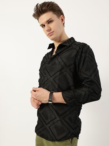 Image of Thomas Scott Men's | Self Design | Full Sleeve | Slim Fit | Polyester | Spread Collar | Casual Shirt