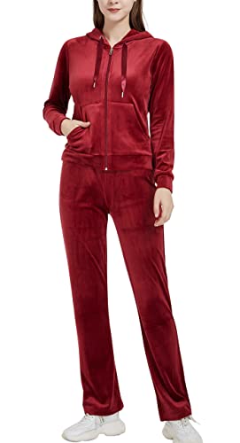 Woolicity Womens Sweatsuit Set Velour Tracksuit 2 Piece Outfits Set Zip Up Hoodies And Pants Sportswear Jogging Set Xl Red Wine #TOP7