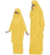 Muslim Dress for Women Kids Girl Long Sleeve Islam Full Length Flowy Maxi Hijab Robe Ramadan Gown