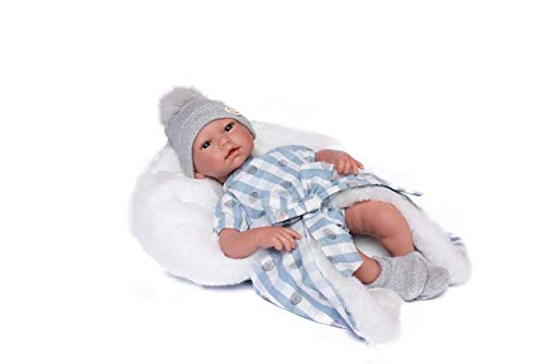 Gucca Dolls - MUÑECO Mauro 38 cm Blue Romper with Grey Polka Dots and Gorilla with White Hair Blanket, Multicolour (907)