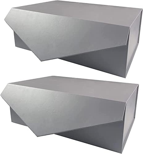 FANSIR 2 Pack Magnetic Gift Box, Luxury Premium Gift Box with Lids Thick Fold Gift Cardboard Box for Birthday, Wedding, Anniversary, Festival, Party, etc,36 * 24 * 11.4cm(Grey)