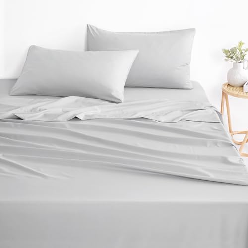 Wake In Cloud - Queen Bed Sheets Set, 1000TC Ultra Soft Microfiber Bedding, Extra Deep Fitted Sheet & Flat Sheet & 2 Pillowcases, 4 Piece, Light Grey Gray, Queen Size