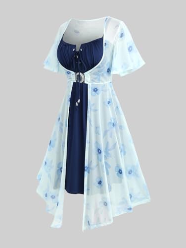 Image of ROSE GAL Rosegal Plus Size Women Sundress Set Flutter Sleeves Floral Dress and Lace-up Cami Dress