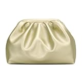 KKXIU Pleated Evening Handbag for Women Formal Clutch Purse with Removable Chain Strap Soft Wedding and Prom Bag Elegant Crossbody Clutch (Gold)