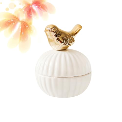 Uonlytech Joyero Pequeño de Cerámica Dorado Diseño de Pájaro, Caja de Almacenamiento para Pendientes y Anillos, Organizador Portátil Multifuncional para Joyas y Dulces, Adecuado