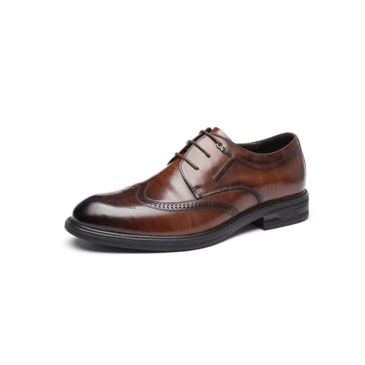 Sapato social masculino de couro legítimo Brogue Oxford estilo britânico negócios casual wingtip noivo sapatos, Marrom, 40