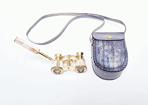 Vintage Mother Of Pearl Binocular For Opera Central Focus (1 Flat Pocket Compass 1.5 Inches Free) Theater Glasses Binocular With Bak-7 Prism And Handle For Adults Women 3 * 2 With Leather Box #TOP1