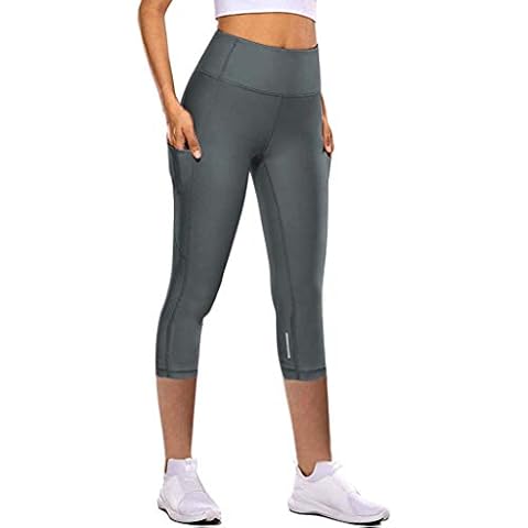 ZDJH Damen 3/4 Legging-Sporthose Fitnesshose Training Laufhose Sport Tights Hohe Taille Yogahose Enge Elastische Schnell Trocknende Yogahosen Cover