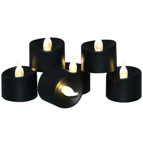 12 Pack Flickering LED Tea Lights Last 100H+ Warm White Light Black Base
