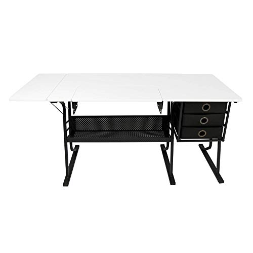 Sew Ready Eclipse Hobby Sewing Center Craft Table Sturdy Computer Desk With Drawers In Black/White, 13362 #TOP4