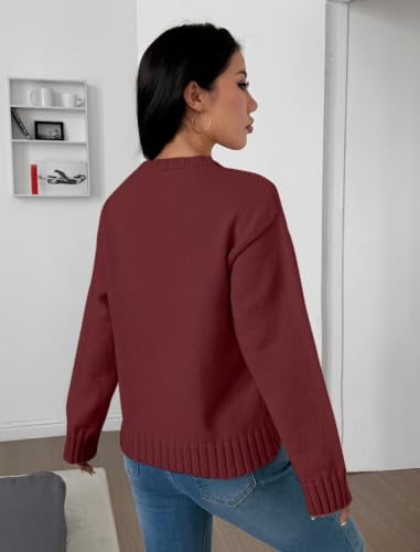 Image of ZAFUL Crew Neck Cozy Long Sleeves Casual Knit Pullover Sweater for Women | Classic Vintage American Style, Ribbed Collar and Cuff, Relaxed Fit, Cozy Chunky Knitwear Jumper
