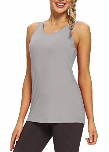 Image of Mippo Womens Long Workout Tops Racerback Athletic Yoga Gym Tank Top Sports Tennis Shirt
