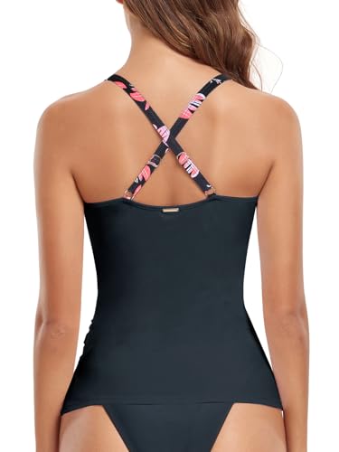 Image of RELELCIGA Women's Tankini Top V Neck Ruched Tummy Control Bathing Suit Top