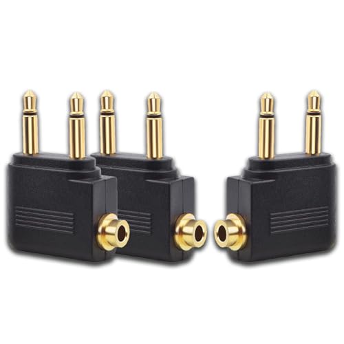 IZyufan 3 pezzi Adattatore per auricolari, Dual 3,5 mm Maschio a 3,5 mm Femmina Connettore placcato in oro (nero)