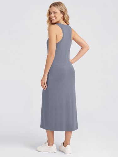 Image of ODODOS Modal Soft Front Split Midi Dress for Women, V Neck Sleeveless Casual Summer Tank Dress