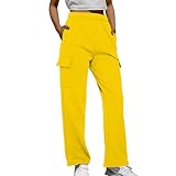 Genérico Pantalones Mujer Invierno 2024 De Algodón Pantalonecargo Mujer Pantalones Elasticos Cintura Alta Pantalon Trekking Regalos Originales para Muje con Bolsillos Pantalón Amarillo XL