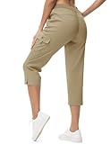 TBMPOY Women's Capri Pants Lightweight Quick Dry Hiking Cargo Pockets Casual Water Resistant Travel Cropped Cotton Light Khaki M