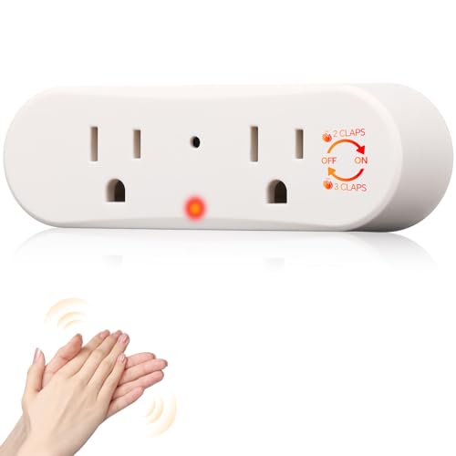 Kingdder 1 Pcs Clapping Light Control for Bedroom Lights Plug in with Dual Outlets, Sound Activated Switch Wireless Sockets for Lamps, Fans, Small Appliances (White)
