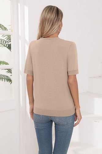 Bettysays Womens Short Sleeve Sweaters Summer Tops Crew Neck Hollow Out Pullover Shirt Lightweight Knit Sweaters2