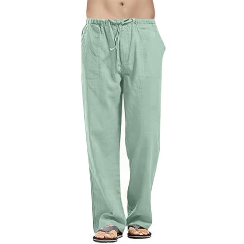 Hawyet Cotton Linen Pants for Men, Casual Lightweight Breathable Wide Leg Trousers, Elastic Waist Drawstring Yoga Beach Pant2