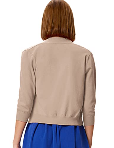 Women's Cropped Knitted Sweater 3/4 Sleeve Open Front Knitwear Cardigan Coat Large Tan #TOP2