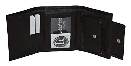 Leatherboss Leather Boys Slim Compact Flap Id Coin Pocket Trifold Wallet, Black