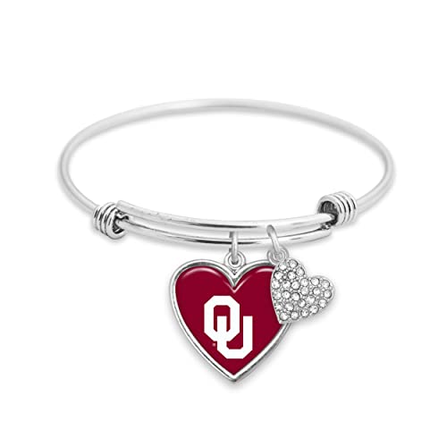 Oklahoma Sooners Amara Crystal Heart Silver Bangle Bracelet Jewelry Gift OU