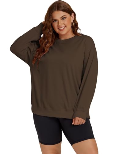 Image of ROSRISS Womens-Plus-Size-Sweatshirts Oversized Long Sleeve Shirts Trendy Crew Neck Pullover Sweaters Casual Tops XL-5XL