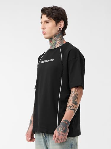 Image of The Souled Store Luminous Men and Boys Short Sleeves Round Neck Black Graphic Printed Cotton Oversized T-Shirts
