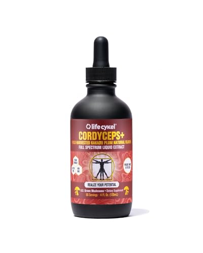Life Cykel Cordyceps Mushroom Extract with Kakadu Plum - Energy Stamina & Vitality Support Natural Aging Supplement - Non-GMO and Vegan Tincture - 4Fl Oz