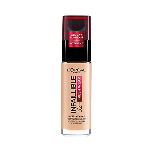 L'Oréal Paris Fondotinta Liquido Infaillible 32h, Coprente a Lunga Tenuta con Protezione Solare SPF25, Formula Waterproof e Idratante, Tonalità: 180 Sable Rosé