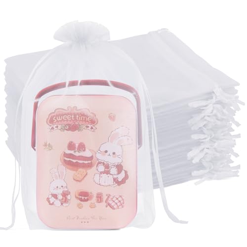 Image of Crweety 50 Pack White Organza Bags 6x9 Inch, Small Mesh Gift Bags for Jewelry Sachet, Elegant Small Mesh Bag Drawstring for Candy Wedding Party Favor, Bridal Shower, Baby Shower & Graduation Gifts