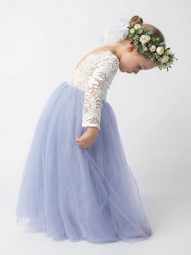 Image of 2Bunnies Girl Peony Lace Back A-Line Straight Tutu Tulle Party Flower Girl Dress