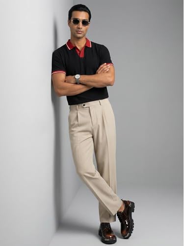 Image of Veirdo Men's Polo T-Shirt Regular Fit with Contrast Pattern & Striped Trim on Collar and Half Sleeves, Stylish Solid Casual, Weekend & Outdoor Wear (Sizes S to 2XL)