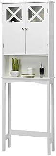 RELAX4LIFE Over-The-Toilet Cabinet, 3-Tier Washing Machine Storage Rack with Adjustable Shelf & 2 Doors, Floor Standing Bathroom Laundry Storage Unit