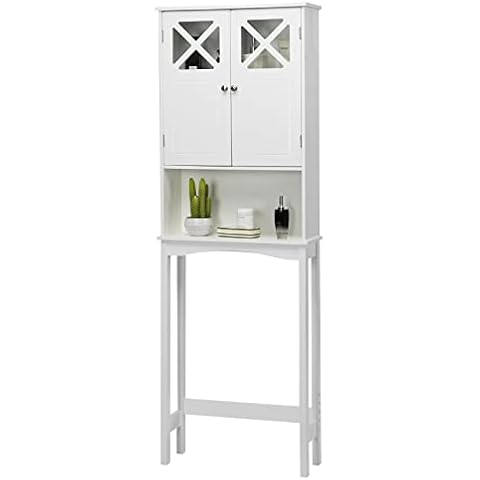 RELAX4LIFE Over-The-Toilet Cabinet, 3-Tier Washing Machine Storage Rack with Adjustable Shelf & 2 Doors, Floor Standing Bathroom Laundry Storage Unit Cover