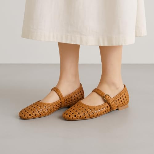 CUSHIONAIRE Weston Women’s Hand Woven Dressy Ballet Flats – Faux Leather Mary Jane with Adjustable Strap & Memory Foam4