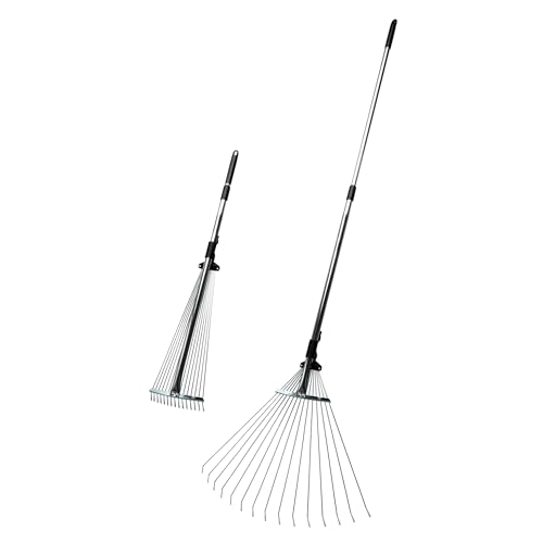 Kings County Tools Adjustable Garden & Leaf Rake | Collapsing