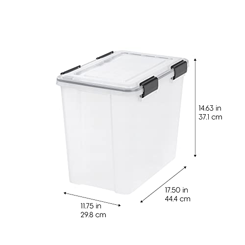 Image of IRIS USA WeatherPro 32 Qt Storage Bins with Lids, 4 Pack, BPA-Free Plastic Gasket Box with Tight Latch and Seal, Stackable Nestable Tote Tub - Clear /Black