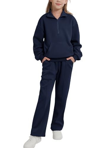 Valcatch Girls Sweatsuit Set 2 Piece Outfit Half Zip Pullover Sweatshirt and Wide Leg Pants Sets Fall Winter Casual Tracksuit