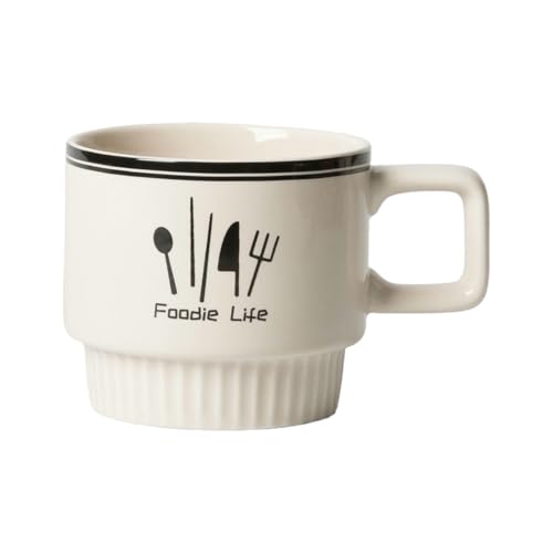 Taza CeramicaTaza De Cerámica Retro A Rayas Beige De 320 Ml Para Café Con Leche Y Asa, Apta Para Microondas, Apta Para Hombres.
