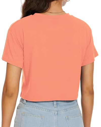 Image of Womens Summer Crop Tops Short Sleeve Round Neck T-Shirts Loose Fit Casual Blouse 2026