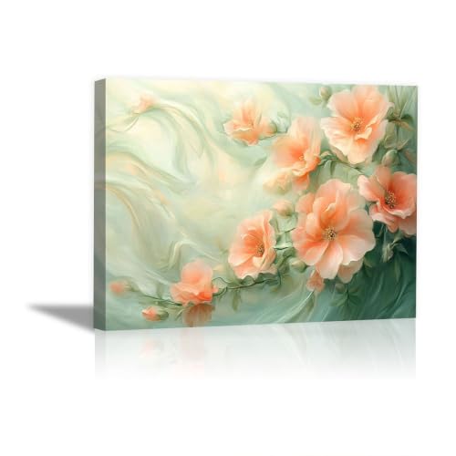 Impression sur fleur pêche fluide Cadre pour illuminer un salon sombre