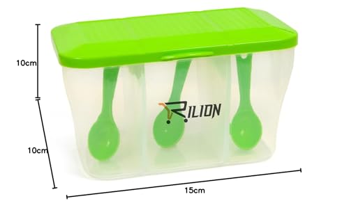 Image of RILION Multipurpose Plastic 3 In 1 Fridge Storage Boxes Containers Masala Box for Kitchen, for Kitchen, Transparent Storage Containers Airtight Grocery, Cereal, Dry Fruits Dabba 1100 ML with 3 Spoons