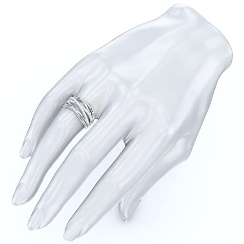 Prstani 10K White Gold 10Mm Wide Multi-Row Crossover Fashion Simulated Diamond Pave Ring Wedding Band (10) #TOP5