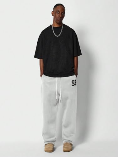 ZAFUL Men's Baggy Casual Pants Letter Graphic Sweapants Drawstring Lounge Straight Leg Track Pants with Pockets(1-Grey, L)4