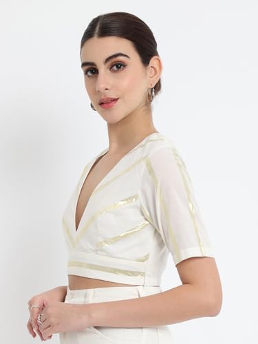Image of Thevasa Women's Everyday Divine Depth V Neck Half Sleeves Blouse