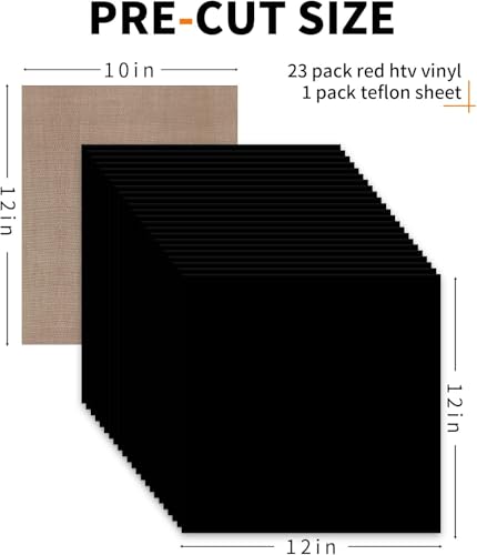 Image of HTVRONT Black HTV Heat Transfer Vinyl Bundle: 24 Pack 12 inchx12 inch Iron on Vinyl Sheets for T-Shirt (1 PTFE Sheet Included), PU HTV Easy to Cut & Weed for Heat Design